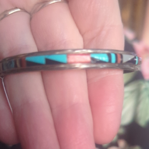 Zuni Jewelry - Signed Zuni Sterling Silver Multi-Stone Inlay Cuff Bracelet – I. Bowannie